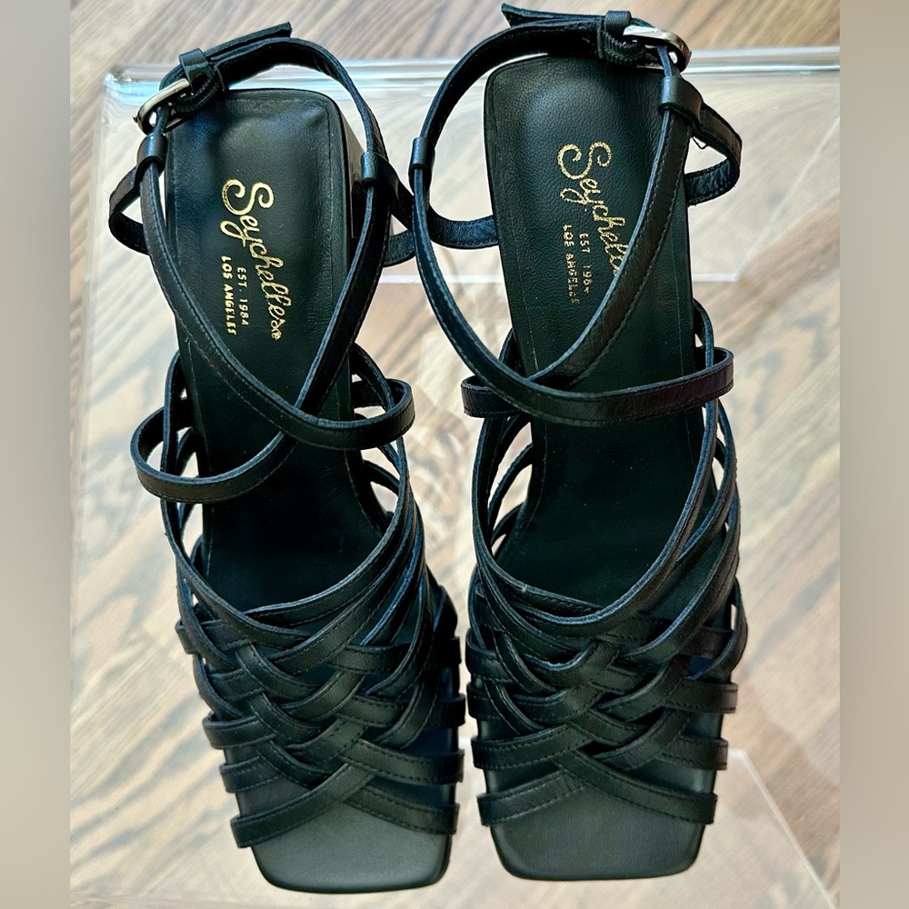 NEW black, strappy summer sandals with a slight heel.